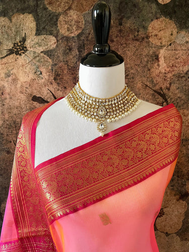 Chanderi Silk saree | Orange and Pink (Dual Shade) | Handwoven | Ships from California